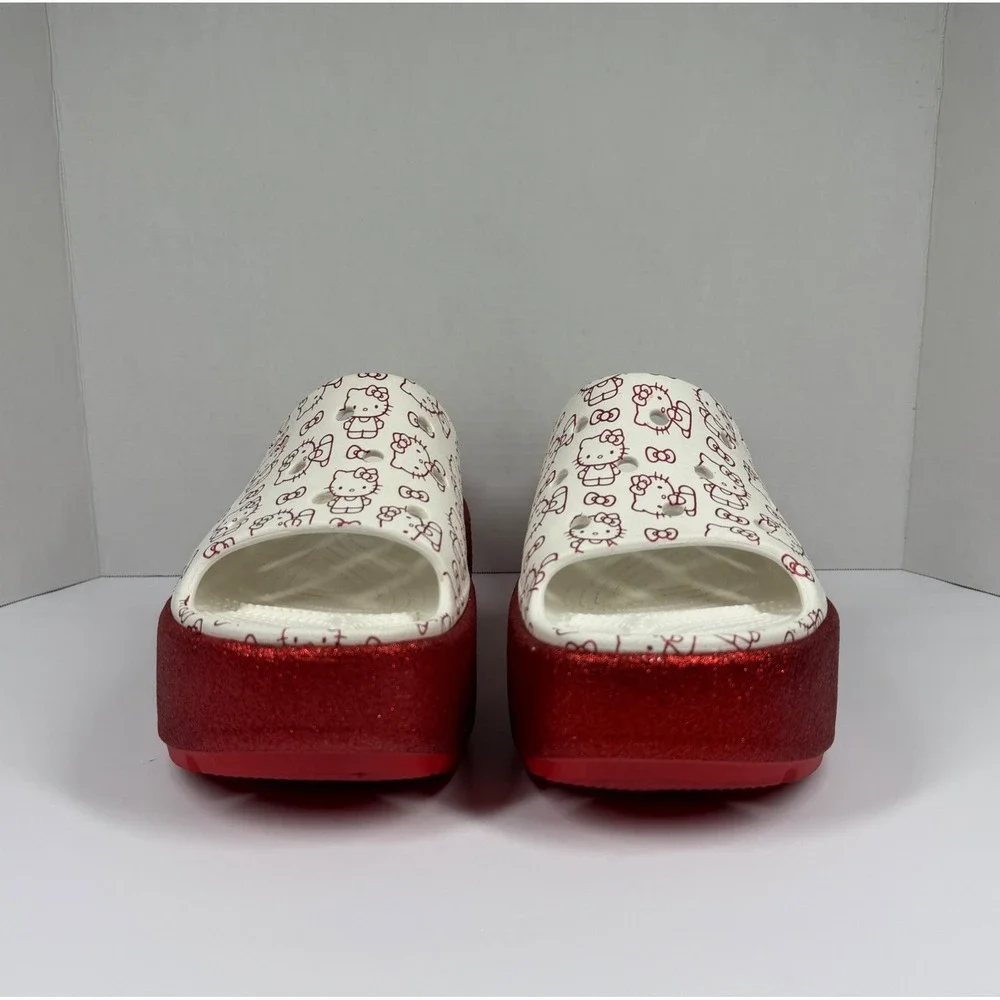 Crocs Stomp Slide Hello Kitty 50th Anniversary Red Glitter Platform Womens 11